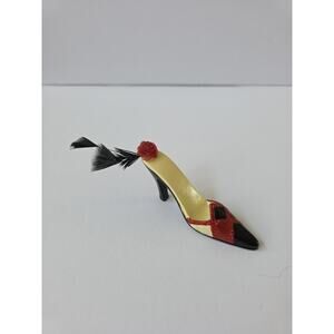 Vintage Tiny Wood Feather Black Red Deco High Heel Shoe Roaring 20's Ornament?